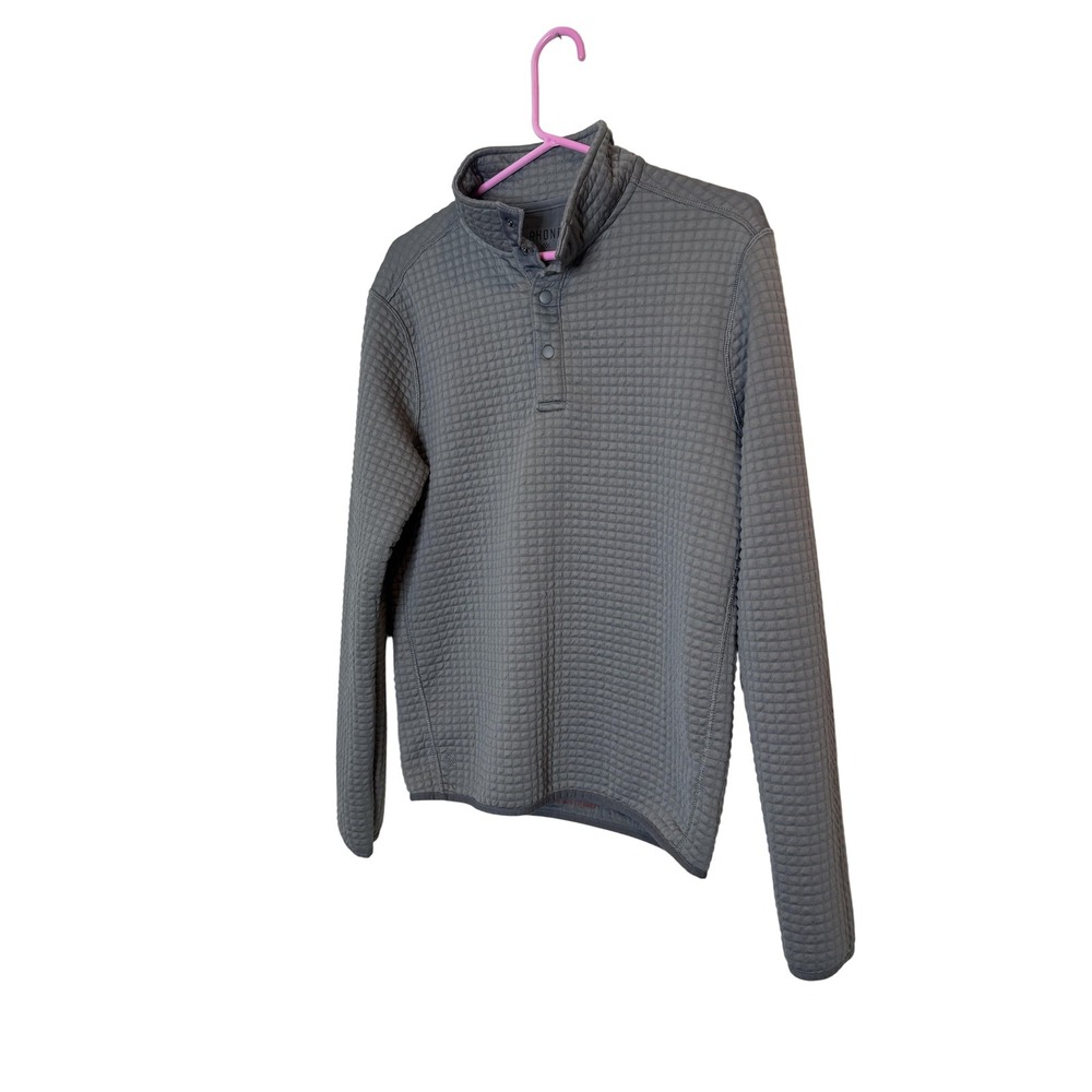 Rhone Pullover Mens Small Gray Waffle Knit Snap Mock Neck Long Sleeve Athletic